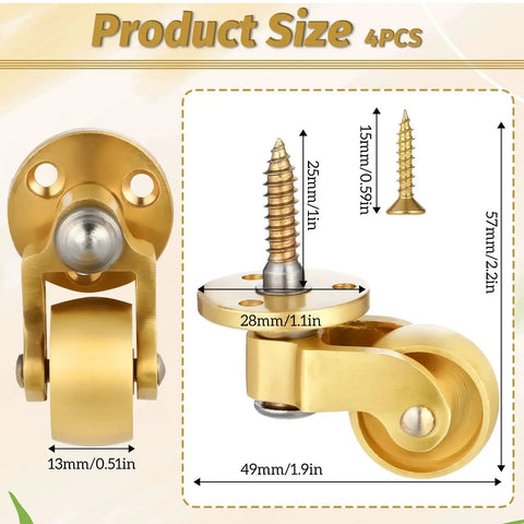 4 Piece Brass Stem Furniture Casters Set With Universal 360 Degree Swivel Wheels Heavy Duty Metal Construction dimensions
