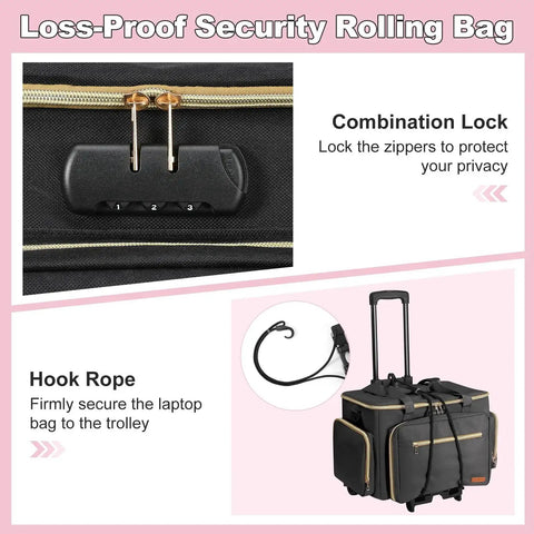 Rolling Teacher Bag With Wheels And Detachable Trolley Fits 17 Inch Laptop Anti Theft Lock Accordion File Organizer