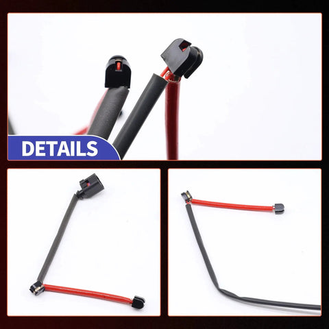 Brake pad wear sensor cable for Audi Q7, Cayenne, Touareg; red/gray wires with black connectors (close-up/side view).