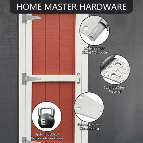 Home Master Hardware 6-inch stainless steel gate hinges for wooden fences, heavy-duty tee/T-strap, 4-pack with screws
