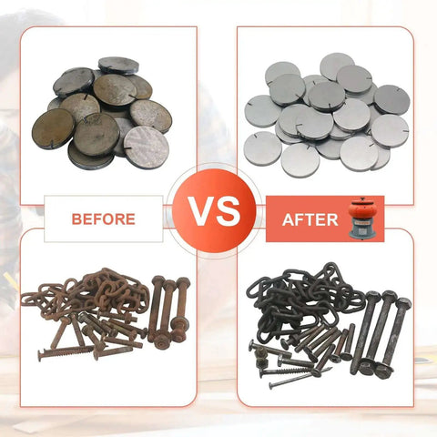 Before and after results of metal parts polished with 18 Lbs Vibratory Tumbler Polishing Machine for Metal Parts with Walnut Shell Media.