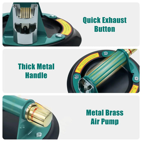 Heavy Duty 8 Inch Glass Suction Cups For Lifting Large Glass Max Load 960 Lbs showing components like handle and air pump
