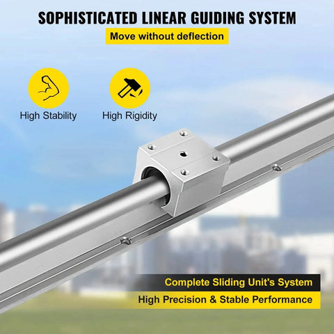 Heavy Duty Linear Rail Kit SBR20 1200mm With Four SBR20UU Bearing Blocks, showcasing one rail and block in focus, ideal for CNC systems.