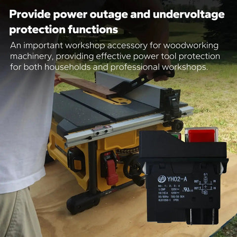 Installed 120V YH02-A electromagnetic push-button switch with red push button for woodworking tools