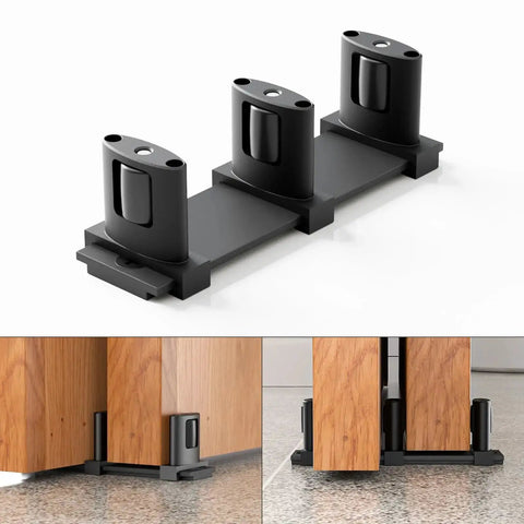 Sliding Closet Door Floor Guide With Adjustable Bottom Guide And 3 Roller System For Bypass And Barn Doors In Black Finish 1 Piece 