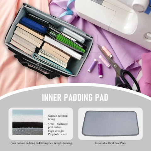 Open rolling bag with detachable dolly showcasing inner padding pad, books, and crafting supplies, highlighting multifunctional use.