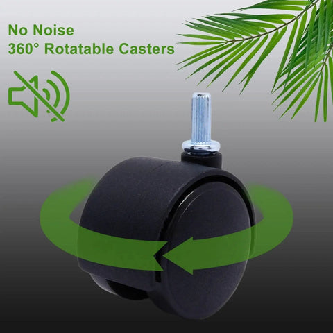 1.5 Inch Swivel Caster Wheels Set Of 4 For Furniture Tables Cabinets And Office Chairs With M6 Rod 15mm Straight Grained Black Nylon Replacement Casters 40mm Wheel Diameter 37.5mm Width Built To Roll Smooth By S SYDIEN shown with rotation symbol and no noise icon.