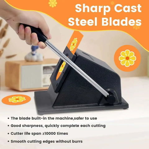 Person using All In One Circle Cutter And Button Paper Cutter For DIY Badges, 2.39 Inch Circle Punch with sharp cast steel blades