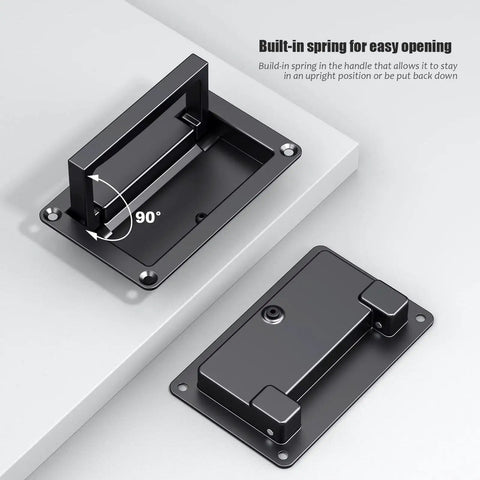 2 Pack Black Zinc Alloy Recessed Door Pull Handles For Drawers Cabinets Doors And Toolboxes, flush pull handles shown installed