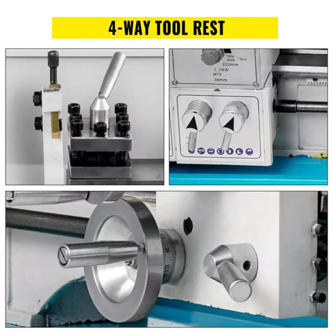 8.7x23.6 Inch Mini Metal Lathe 1100W With Infinitely Variable Speed LED Display Forward And Reverse tool rest