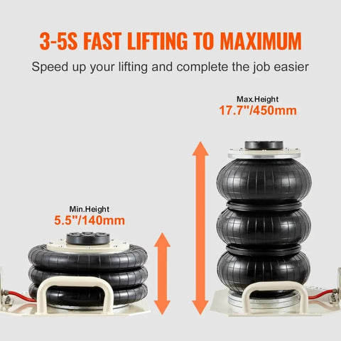 Beefy Triple Bag Air Jack For Cars, 3 Ton Pneumatic Lift With Six Steel Pipes, Raises Up To 17.7 Inches In 3 To 5 Seconds