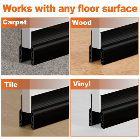 Door Draft Stopper For Bottom Of Door Silicone Adhesive on various floor surfaces: carpet, wood, tile, vinyl