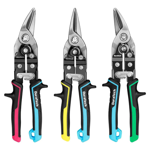 3 Piece Aviation Snips Set With 10 Inch Left Cut Straight Cut And Right Cut Tin Snips For Cutting Metal Sheets Heavy Duty CR V Steel