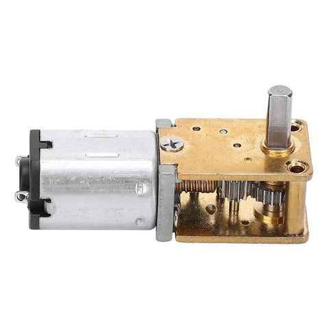 3V 30RPM Mini Gear Motor With Worm Gear Reducer for robots, cameras, smart locks, showcasing compact design and metallic structure.