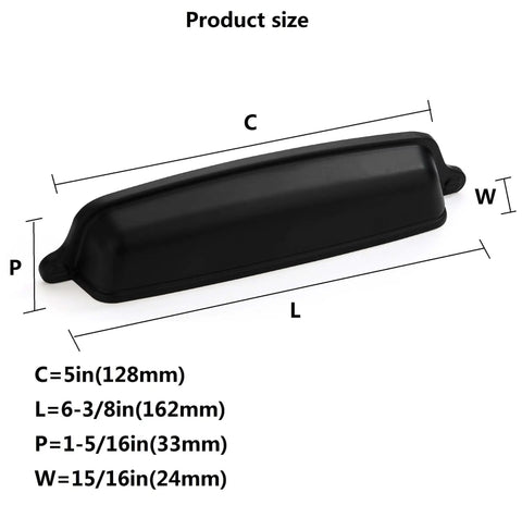 10 Pack Matte Black Cabinet Cup Pulls 5 Inch Hole Center 6.37 Inch Length Drawer Pulls For Kitchen Cabinets And Furniture