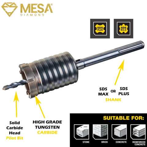 One And Three Quarters Inch SDS Plus Carbide Tipped Rotary Hammer Core Bit For Concrete Drilling 45 Millimeter Core Bit