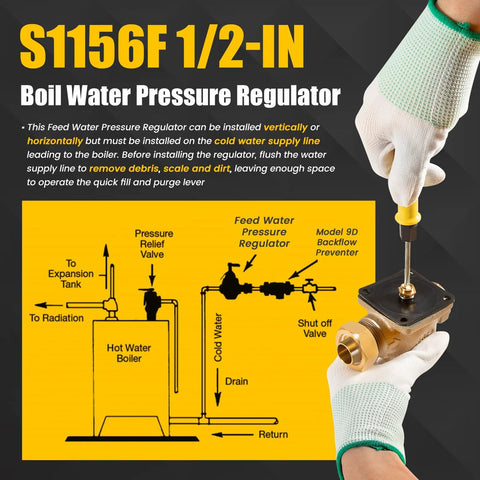 Watts S1156F 1/2-in boil water pressure regulator with brass valve and screwdriver in hand