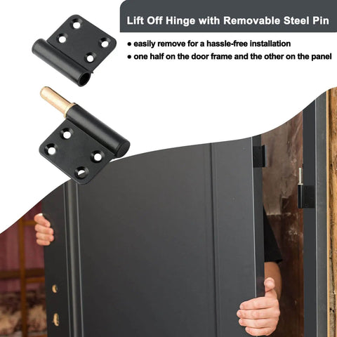 Six Pack 4 Inch Lift Off Flag Hinges Black Anodized Aluminum Removable Door Hinges With Lubricated Pins installed on a door