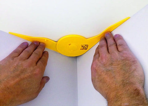 Yellow Crown Molding Cutting Jig With Protractor Four Easy Steps To Perfect Mitered Corners Eliminate Trial And Error