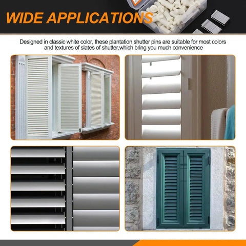Fully Loaded Plantation Shutter Repair Kit 130 Pcs With 50 Spring Loaded Pins And 80 Tilt Rod Louvers Staples shown on shutters