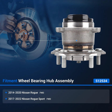 Pair 512534 Rear Wheel Bearing Hub Assembly For Nissan Rogue 2014 2020 And Rogue Sport 2017 2022 FWD Only 5 Lugs With ABS