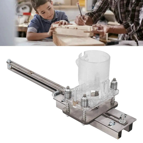Wood Router Tool For Chamfering Grooving Slotting Carving And Cutting With Accurate Positioning And High Efficiency In A Compact Lightweight Design Built From Transparent Plastic And Stainless Steel.