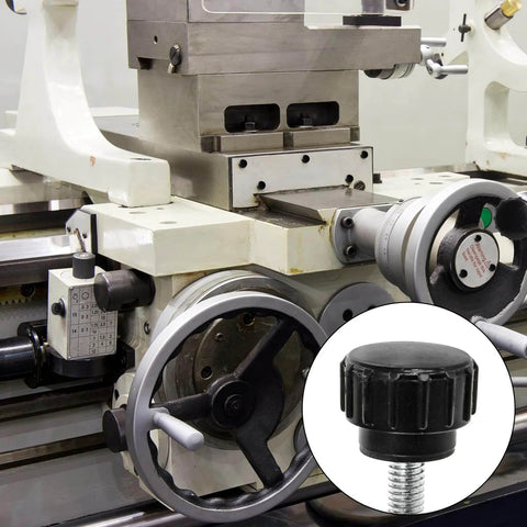 100 Pack Thumb Screws Set, 4 X 10 Mm Carbon Steel Heavy Duty Knurled Knob Screws, shown on a machine tool for quick replacement.