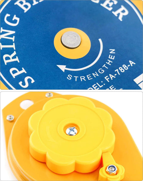 Heavy Duty Spring Balancer Set 2 Pack Retractable Tool Holder with Steel Cable and Alloy Hook, close-up of design details.