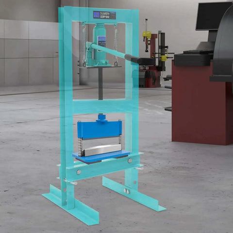 Heavy Duty Press Brake Attachment For 12 And 20 Ton Hydraulic Shop Presses Pro Grade Metal Bender Tool blue frame view