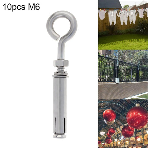 10 Pack M6 89mm Concrete Eye Bolts Stainless Steel Wall Eyebolts Concrete Shoulder Brick Anchors installed on various structures