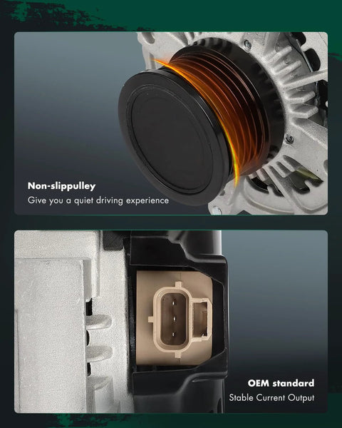 Close-up of alternator for Jeep Grand Cherokee 3.0L 2014 2018 with six grooved pulley and connector view