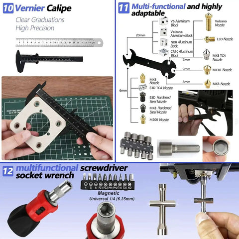 All In One 262 PC 3D Printer Tool Set With Tool Bag For Removal Trimming Finishing Sanding Cleaning And Scraping Pro Grade Nozzle