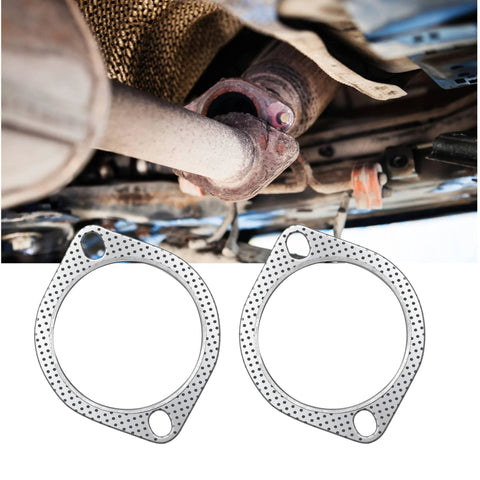 Two graphite exhaust flange gaskets, 3.5 inch (89 mm), 2-bolt with fire ring, for muffler/manifold, high-temperature.