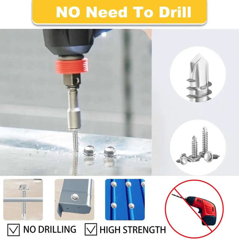 Self Tapping Screws Kit In 410 Stainless Steel 125 Piece Assortment With Driver No 10 Size Hex Washer Head in use