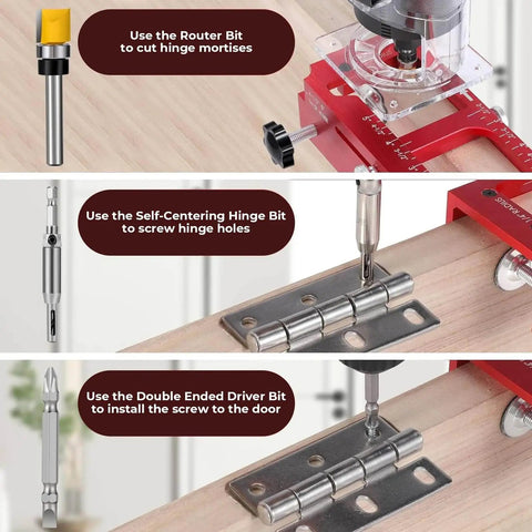 Rugged Aluminum Door Hinge Jig For Precise Mortises Built To Last, Adjustable Router Jig Fits Door Hinges From Two Point Five To Five Inches