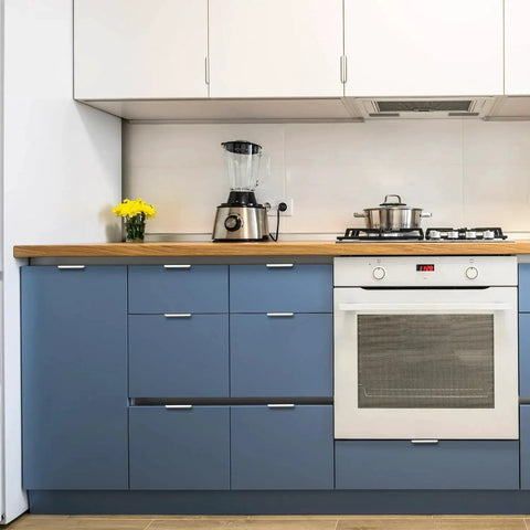 Installed Six Pack Cabinet Handles Finger Edge Pulls 150mm Five Point Nine Inch Brushed Nickel Finish in modern kitchen cabinets