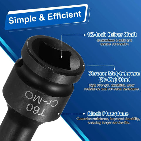 One Half Inch Drive Torx T60 Bit Socket For Impact Tools 6 Point Star Socket Chrome Molybdenum Steel With Cotter Pin And O Ring