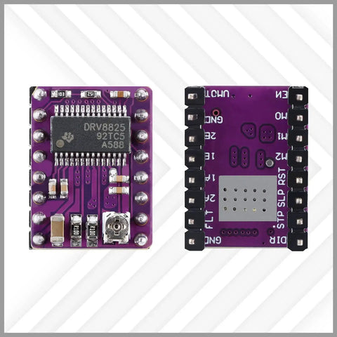 Front and back view of DRV8825 Stepper Driver Module For 3D Printers And Robotics, 45V 2.5A Bipolar Motor Driver with microstepping