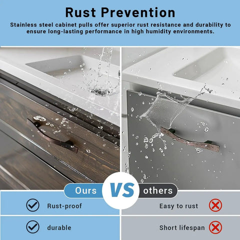 Comparison of rust resistance on Five Pack 3 Inch Curved Oil Rubbed Bronze Cabinet Handles for kitchen cabinets vs other pulls