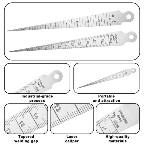 Stainless Steel Taper Gauge 1 To 15mm Dual Scale For Welding Inch And Metric Laser Etched Readings Double Sided Tool