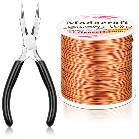Copper Wire Jewelry Making Kit With 164ft Of 0.6mm Bare Copper Wire And 4 In 1 Pliers For Beading And Crafting Supplies Easy To Bend And Create Like A Pro Modacraft, featuring pliers and copper wire.