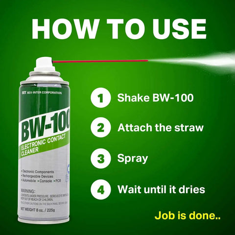 Non Flammable Electronic Contact Cleaner Aerosol For Joy Cons And PCBs 8oz with usage instructions displayed.