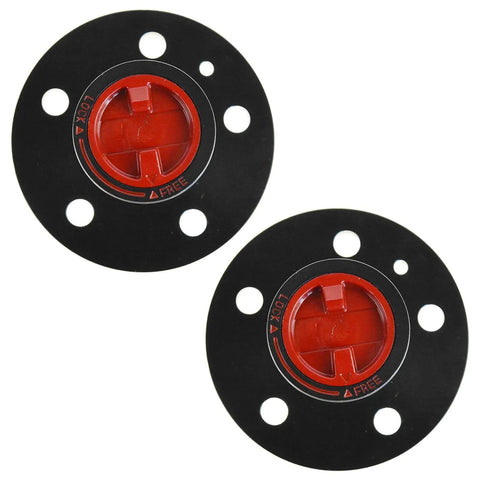 Two Piece Locking Hub Set For 4x4 Manual Hubs Fits 1990 Ford Bronco II 1991 To 1994 Explorer 1990 To 1997 Ranger 1994 To 1996 Mazda B3000 Navajo Easy Install Durable Upgrade, showing two black and red manual hubs for trucks.