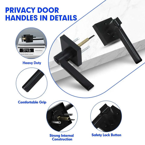 Privacy Door Levers Two Pack Black Heavy Duty Interior Door Handles with Comfortable Grip, Safety Lock, Zinc Alloy Construction