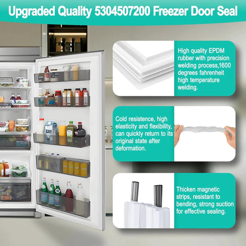 Open fridge with Upgraded 5304507200 Refrigerator Door Gasket For Frigidaire Kenmore Freezers Beefed Up EPDM Seal 30.7x60.2".
