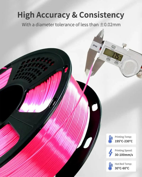 Silk PLA Filament 1.75mm Magenta Silk Pink 1kg Vacuum Packed Low Stringing For Easy Printing And High Precision 0.02mm spool.