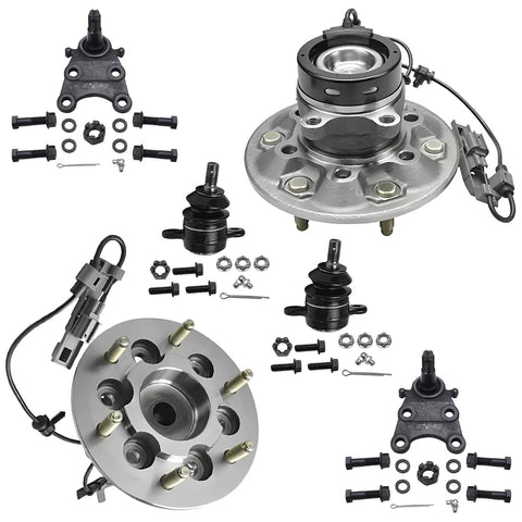2WD Front Wheel Hub Bearings Kit For 2004-2008 Chevy Colorado And GMC Canyon, Includes Front Left And Right Hubs With ABS, Plus 4 Upper And Lower Ball Joints, 6 Pc Set shown