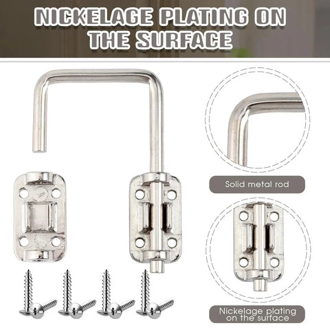 6 Pack Sliding Door Lock Set 2 Inch Drop In Loop Latch For Sliding Glass Patio Doors French Doors And Storm Doors Secure Safety Lock Kit Easy Install Silver Ideal For Apartments And Homes Provides Secondary Protection Weather Resistant Durable with nickel plating and mounting screws visible.