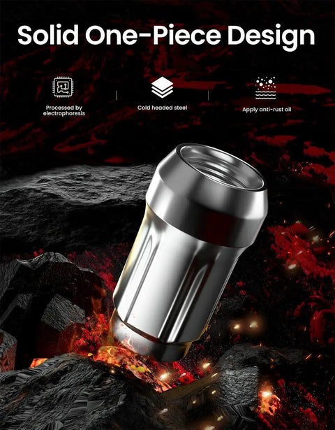 12x1.5 Lug Nuts Six Spline Closed End Chrome Acorn Lug Nuts with durable chrome finish on rugged background