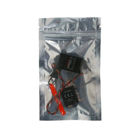 Ar6210X DSMX 6 Channel RC Receiver in packaging, compatible with JR and Spektrum transmitters for RC planes and drones.